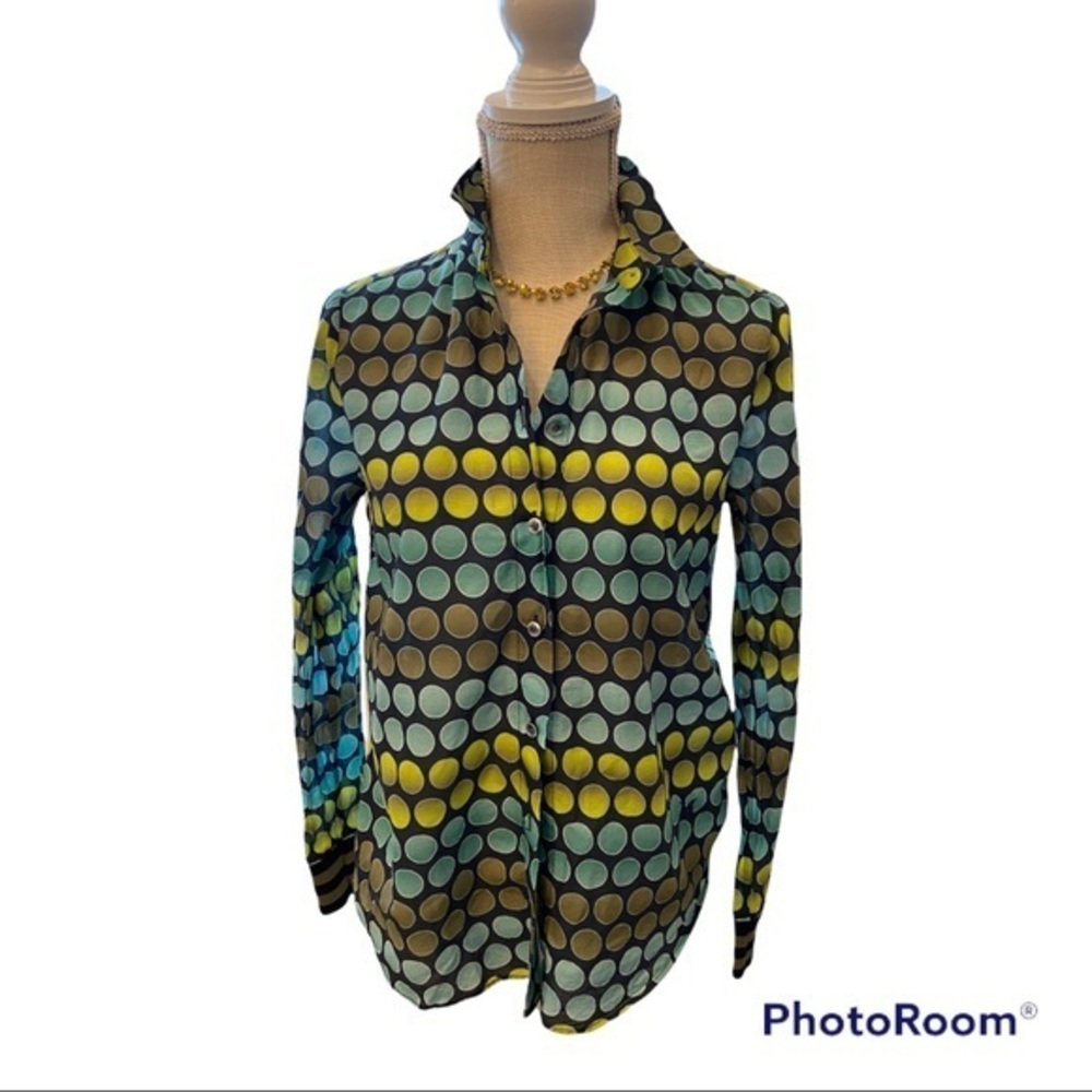Emily Van Den Bergh Blue Green Polka Dot Blouse 36